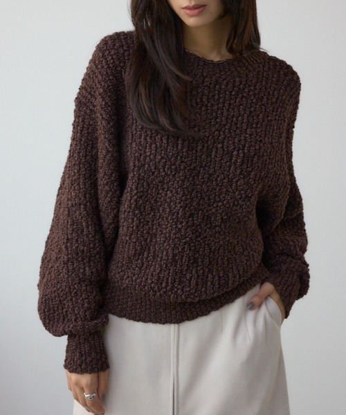 AZUL by moussy(アズールバイマウジー)の「ブークレードルマンニットトップス(ニット/セーター・レディース・ブラウン/レッド/アイボリー/ライトイエロー・FREE)」の3枚目の写真