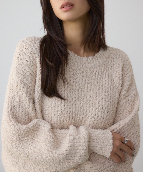 AZUL by moussy(アズールバイマウジー)の「ブークレードルマンニットトップス(ニット/セーター・レディース・ブラウン/レッド/アイボリー/ライトイエロー・FREE)」の2枚目の写真
