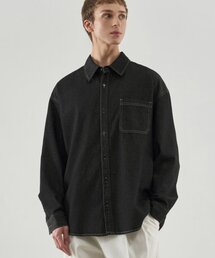 ステッチポイントウォッシングデニムシャツ[ブラック]