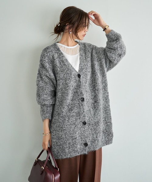 STYLE DELI(スタイルデリ)の「モヘア風ミックスニットゆったりカーディガン(カーディガン/ボレロ・レディース・ブラウン/グレー・FREE)」の2枚目の写真