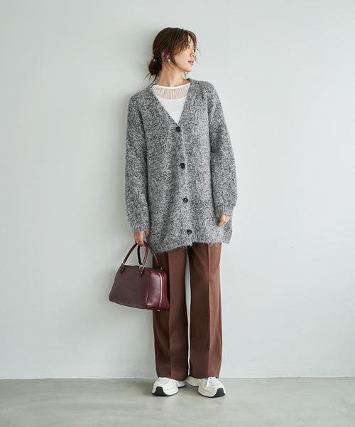 STYLE DELI(スタイルデリ)の「モヘア風ミックスニットゆったりカーディガン(カーディガン/ボレロ・レディース・ブラウン/グレー・FREE)」の3枚目の写真