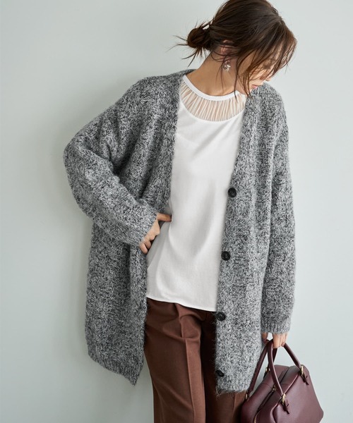 STYLE DELI(スタイルデリ)の「モヘア風ミックスニットゆったりカーディガン(カーディガン/ボレロ・レディース・ブラウン/グレー・FREE)」の8枚目の写真