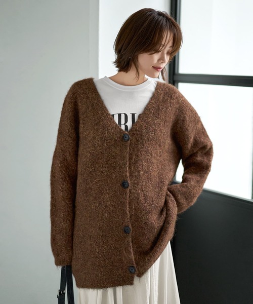 STYLE DELI(スタイルデリ)の「モヘア風ミックスニットゆったりカーディガン(カーディガン/ボレロ・レディース・ブラウン/グレー・FREE)」の17枚目の写真