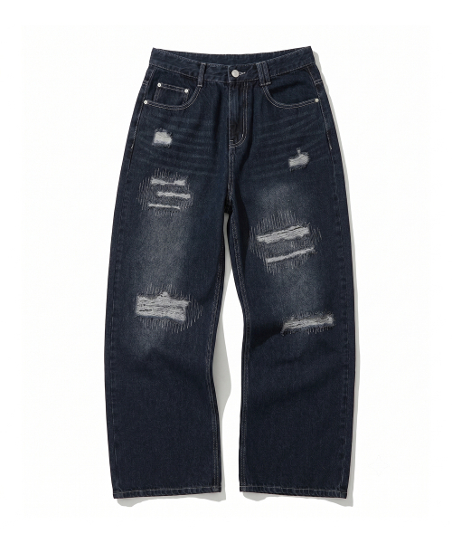 DECET(デケト)の「Patched Damage Wide Jeans DCPT047DBlueB(デニムパンツ・レディース・その他・26/28/30/32/34)」の1枚目の写真