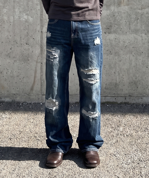 DECET(デケト)の「Patched Damage Wide Jeans DCPT047DBlueB(デニムパンツ・レディース・その他・26/28/30/32/34)」の4枚目の写真