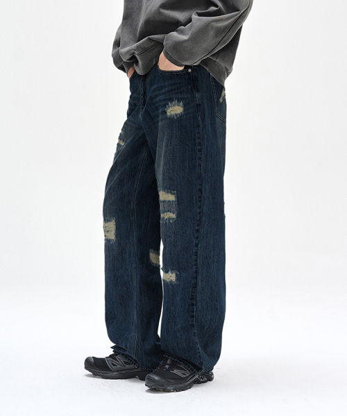DECET(デケト)の「Patched Damage Wide Jeans DCPT047DBlueB(デニムパンツ・レディース・その他・26/28/30/32/34)」の2枚目の写真