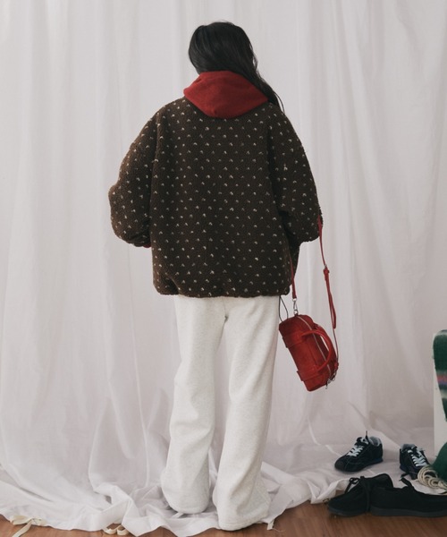MERLOT（メルロー）の「ハートドット柄ボアジップブルゾン（ブルゾン・レディース・ブラウン/チャコールグレー・FREE）」の5枚目の写真