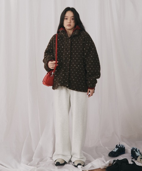 MERLOT（メルロー）の「ハートドット柄ボアジップブルゾン（ブルゾン・レディース・ブラウン/チャコールグレー・FREE）」の3枚目の写真