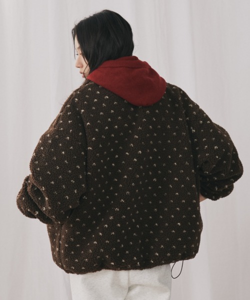 MERLOT（メルロー）の「ハートドット柄ボアジップブルゾン（ブルゾン・レディース・ブラウン/チャコールグレー・FREE）」の7枚目の写真