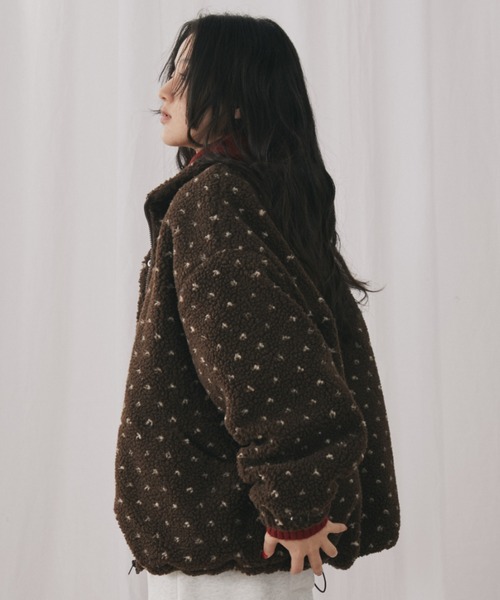 MERLOT（メルロー）の「ハートドット柄ボアジップブルゾン（ブルゾン・レディース・ブラウン/チャコールグレー・FREE）」の6枚目の写真