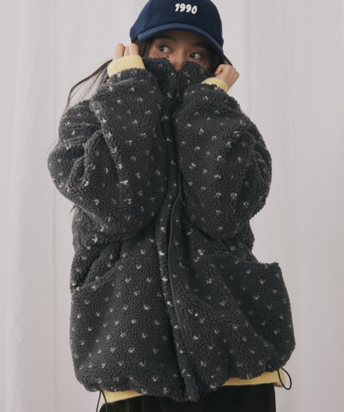 MERLOT（メルロー）の「ハートドット柄ボアジップブルゾン（ブルゾン・レディース・ブラウン/チャコールグレー・FREE）」の21枚目の写真