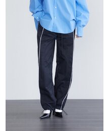 ナイロンピンタックトラックパンツ - ブラック