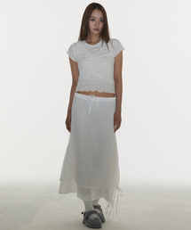SHINE DOUBLE SKIRT IN WHITE(シャーリングロングスカート)