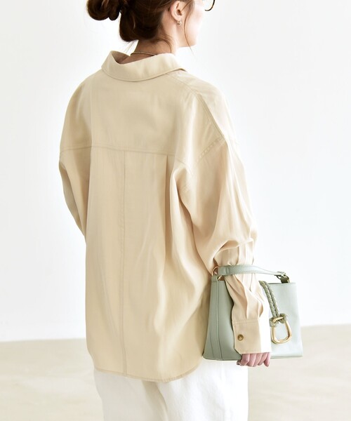 quaranciel(カランシエル)の「quaranciel:〈洗濯機可能〉フィブリル レギュラーカラー シャツ(シャツ/ブラウス・レディース・オリーブ/ベージュ・ONE SIZE)」の19枚目の写真