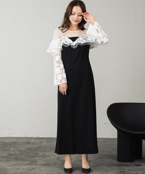 girl(ガール)の「レースラッフルドレス チュール シアー 結婚式 ワンピース パーティードレス オケージョンドレス お呼ばれ 二次会 成人式 同窓会 謝恩会(ドレス・レディース・ライトグレー/ブラック/ベージュ・L/M/S)」の6枚目の写真