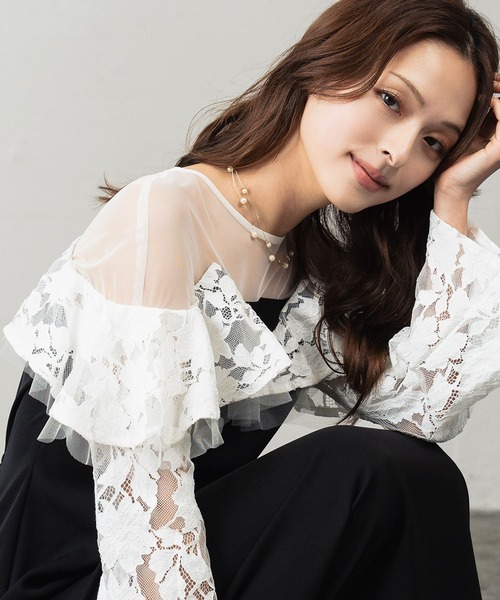girl(ガール)の「レースラッフルドレス チュール シアー 結婚式 ワンピース パーティードレス オケージョンドレス お呼ばれ 二次会 成人式 同窓会 謝恩会(ドレス・レディース・ライトグレー/ブラック/ベージュ・L/M/S)」の10枚目の写真