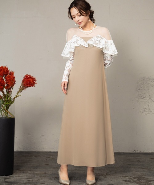 girl(ガール)の「レースラッフルドレス チュール シアー 結婚式 ワンピース パーティードレス オケージョンドレス お呼ばれ 二次会 成人式 同窓会 謝恩会(ドレス・レディース・ライトグレー/ブラック/ベージュ・L/M/S)」の11枚目の写真