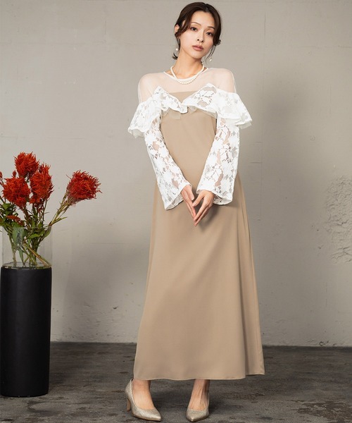 girl(ガール)の「レースラッフルドレス チュール シアー 結婚式 ワンピース パーティードレス オケージョンドレス お呼ばれ 二次会 成人式 同窓会 謝恩会(ドレス・レディース・ライトグレー/ブラック/ベージュ・L/M/S)」の12枚目の写真
