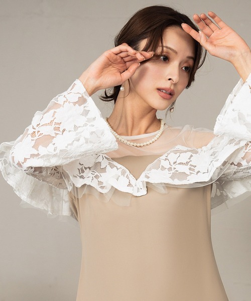 girl(ガール)の「レースラッフルドレス チュール シアー 結婚式 ワンピース パーティードレス オケージョンドレス お呼ばれ 二次会 成人式 同窓会 謝恩会(ドレス・レディース・ライトグレー/ブラック/ベージュ・L/M/S)」の13枚目の写真