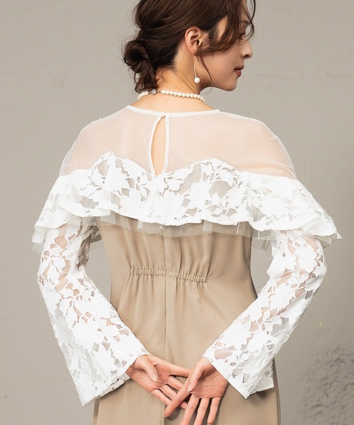girl(ガール)の「レースラッフルドレス チュール シアー 結婚式 ワンピース パーティードレス オケージョンドレス お呼ばれ 二次会 成人式 同窓会 謝恩会(ドレス・レディース・ライトグレー/ブラック/ベージュ・L/M/S)」の14枚目の写真