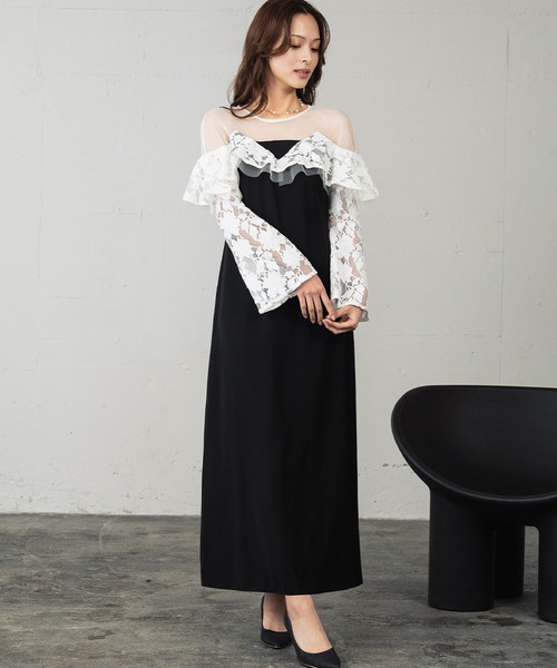 girl(ガール)の「レースラッフルドレス チュール シアー 結婚式 ワンピース パーティードレス オケージョンドレス お呼ばれ 二次会 成人式 同窓会 謝恩会(ドレス・レディース・ライトグレー/ブラック/ベージュ・L/M/S)」の19枚目の写真