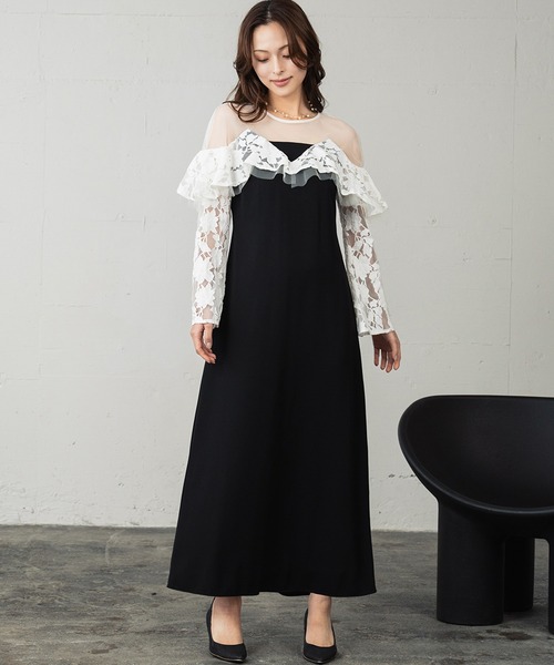 girl(ガール)の「レースラッフルドレス チュール シアー 結婚式 ワンピース パーティードレス オケージョンドレス お呼ばれ 二次会 成人式 同窓会 謝恩会(ドレス・レディース・ライトグレー/ブラック/ベージュ・L/M/S)」の21枚目の写真