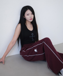 ステッチワイドスウェットパンツ[バーガンディ]