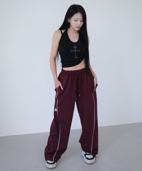 crump（クランプ）の「ステッチワイドスウェットパンツ[バーガンディ]（スウェットパンツ・メンズ・バーガンディー・SMALL）」の3枚目の写真