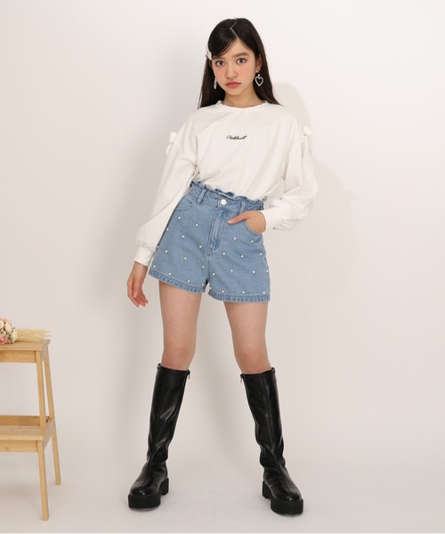 PINKHUNT（ピンクハント）の「PINKHUNT 肩開きビッグリボン袖トレーナー 1222K（スウェット・キッズ・ブラック/ホワイト・130cm/160cm/140cm/150cm/120cm）」の4枚目の写真