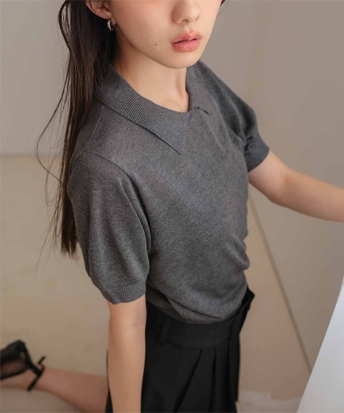 miette(ミエット)の「襟付き半袖ニット(ニット/セーター・レディース・ブラック/レッド/ライトイエロー/チャコール・L/M)」の13枚目の写真