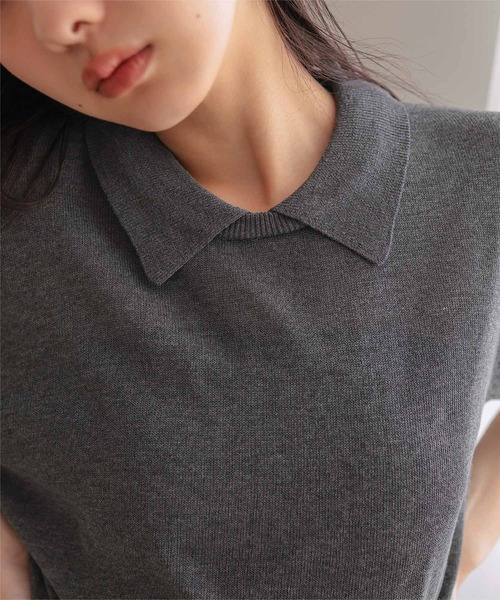 miette(ミエット)の「襟付き半袖ニット(ニット/セーター・レディース・ブラック/レッド/ライトイエロー/チャコール・L/M)」の16枚目の写真