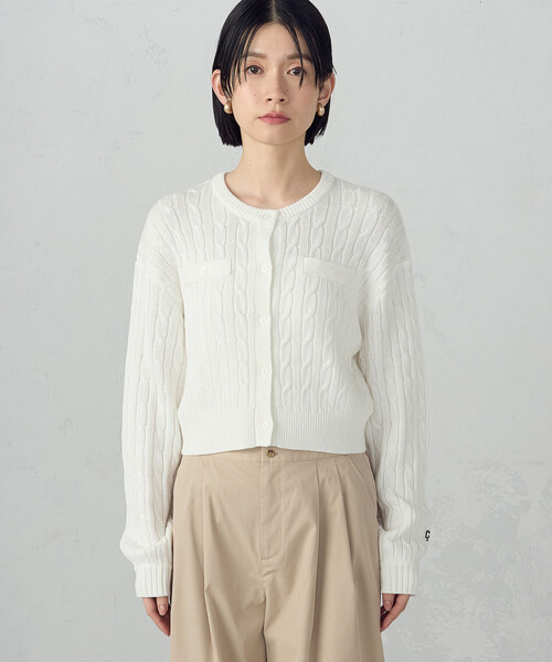 COMME CA ISM（コムサイズム）の「ケーブルクルーネックカーディガン（カーディガン/ボレロ・レディース・ネイビー/グリーン/オフホワイト・LARGE/MEDIUM）」の9枚目の写真