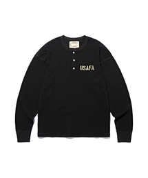 USAFAロゴワッフルヘンリーネックロングスリーブTシャツブラック