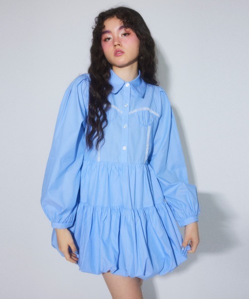Candy Stripper（キャンディストリッパー）の「STRIPE ビスチェ ドレス（シャツワンピース・レディース・ブラック/ライトブルー/オフホワイト・FREE）」の4枚目の写真