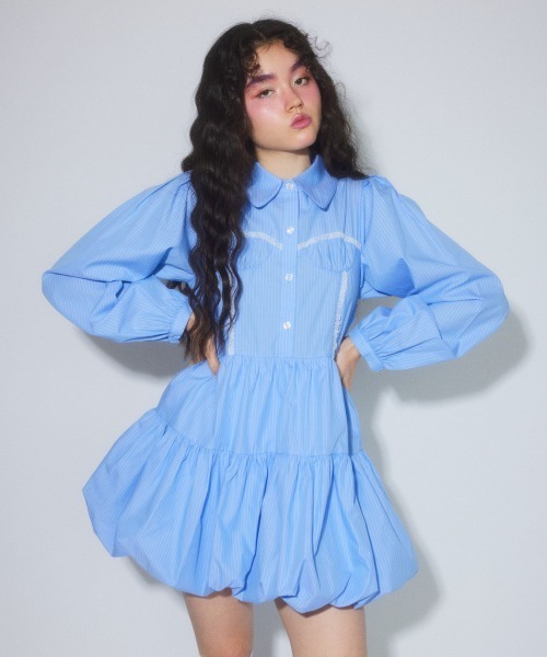 Candy Stripper（キャンディストリッパー）の「STRIPE ビスチェ ドレス（シャツワンピース・レディース・ブラック/ライトブルー/オフホワイト・FREE）」の5枚目の写真