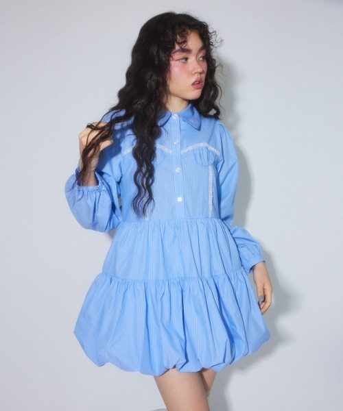 Candy Stripper（キャンディストリッパー）の「STRIPE ビスチェ ドレス（シャツワンピース・レディース・ブラック/ライトブルー/オフホワイト・FREE）」の6枚目の写真