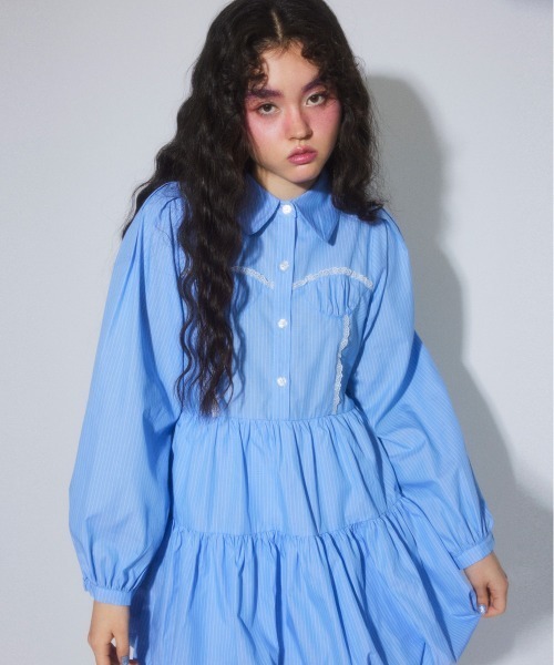 Candy Stripper（キャンディストリッパー）の「STRIPE ビスチェ ドレス（シャツワンピース・レディース・ブラック/ライトブルー/オフホワイト・FREE）」の7枚目の写真