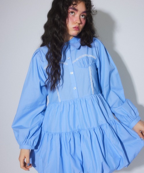 Candy Stripper（キャンディストリッパー）の「STRIPE ビスチェ ドレス（シャツワンピース・レディース・ブラック/ライトブルー/オフホワイト・FREE）」の8枚目の写真