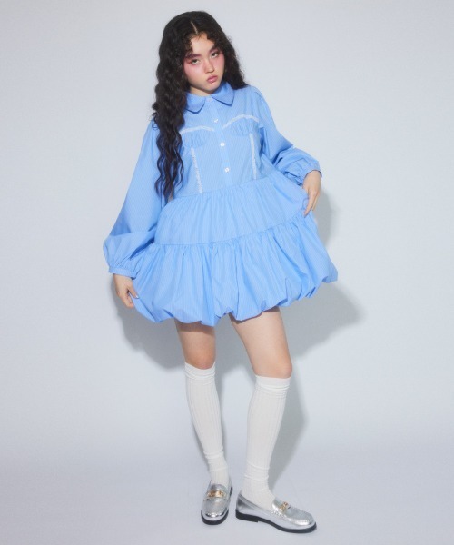 Candy Stripper（キャンディストリッパー）の「STRIPE ビスチェ ドレス（シャツワンピース・レディース・ブラック/ライトブルー/オフホワイト・FREE）」の9枚目の写真