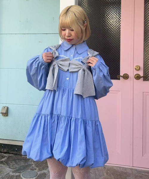 Candy Stripper（キャンディストリッパー）の「STRIPE ビスチェ ドレス（シャツワンピース・レディース・ブラック/ライトブルー/オフホワイト・FREE）」の10枚目の写真