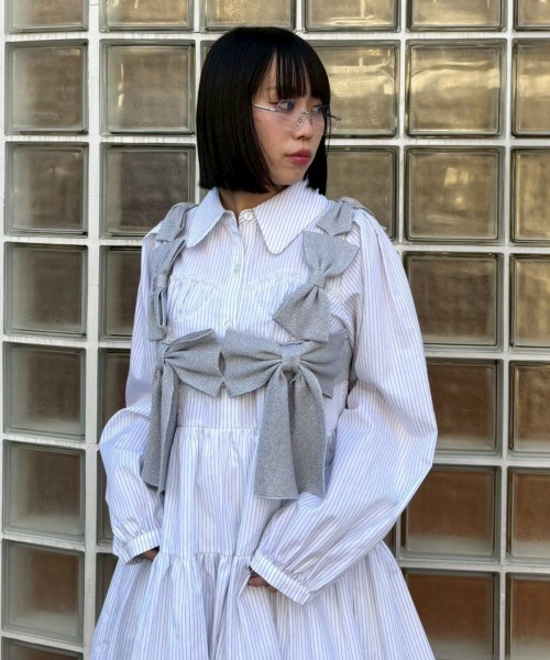Candy Stripper（キャンディストリッパー）の「STRIPE ビスチェ ドレス（シャツワンピース・レディース・ブラック/ライトブルー/オフホワイト・FREE）」の14枚目の写真