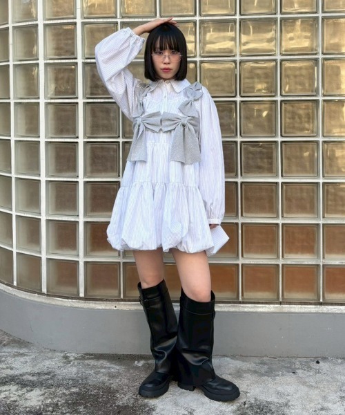 Candy Stripper（キャンディストリッパー）の「STRIPE ビスチェ ドレス（シャツワンピース・レディース・ブラック/ライトブルー/オフホワイト・FREE）」の15枚目の写真