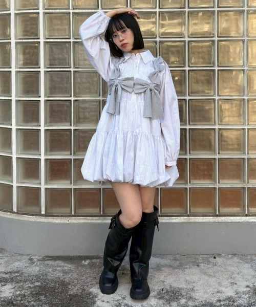 Candy Stripper（キャンディストリッパー）の「STRIPE ビスチェ ドレス（シャツワンピース・レディース・ブラック/ライトブルー/オフホワイト・FREE）」の16枚目の写真