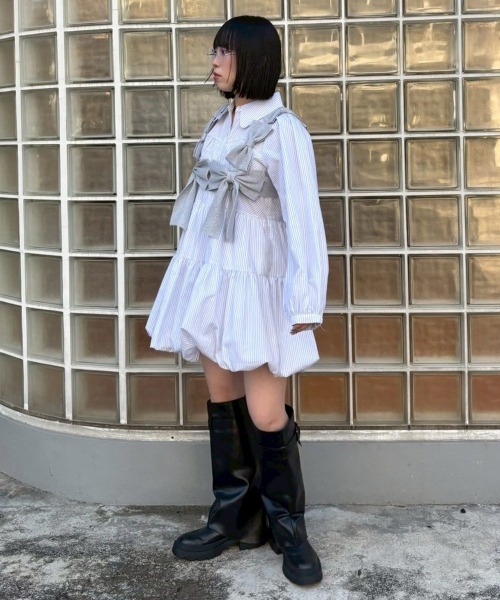 Candy Stripper（キャンディストリッパー）の「STRIPE ビスチェ ドレス（シャツワンピース・レディース・ブラック/ライトブルー/オフホワイト・FREE）」の17枚目の写真