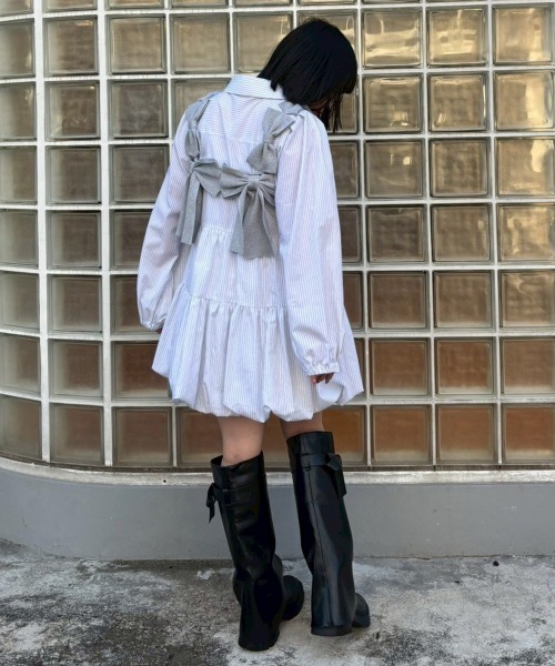 Candy Stripper（キャンディストリッパー）の「STRIPE ビスチェ ドレス（シャツワンピース・レディース・ブラック/ライトブルー/オフホワイト・FREE）」の19枚目の写真