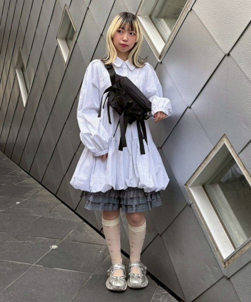 candystripper BACK FRILL STRIPE シャツワンピース STRIPE ビスチェ ドレス（シャツワンピース）｜Candy Stripper