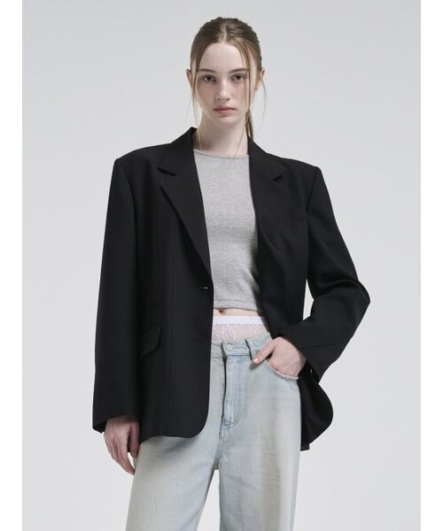 ETMON(エトモン)の「Stitch Line Single Jacket, Black(テーラードジャケット・レディース・その他・S/M)」の1枚目の写真