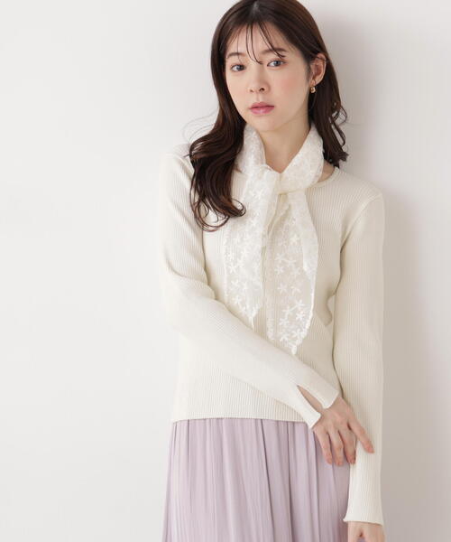 EDIT COLOGNE（エディットコロン）の「＜Ｅ＞レーススカーフ付きリブニット / 1216175200（ニット/セーター・レディース・パープル/ブルー/ホワイト系その他/ホワイト×ブラック・FREE）」の3枚目の写真