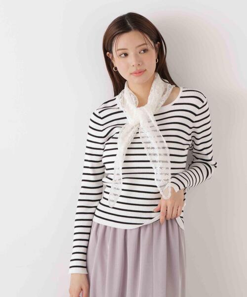 EDIT COLOGNE（エディットコロン）の「＜Ｅ＞レーススカーフ付きリブニット / 1216175200（ニット/セーター・レディース・パープル/ブルー/ホワイト系その他/ホワイト×ブラック・FREE）」の19枚目の写真