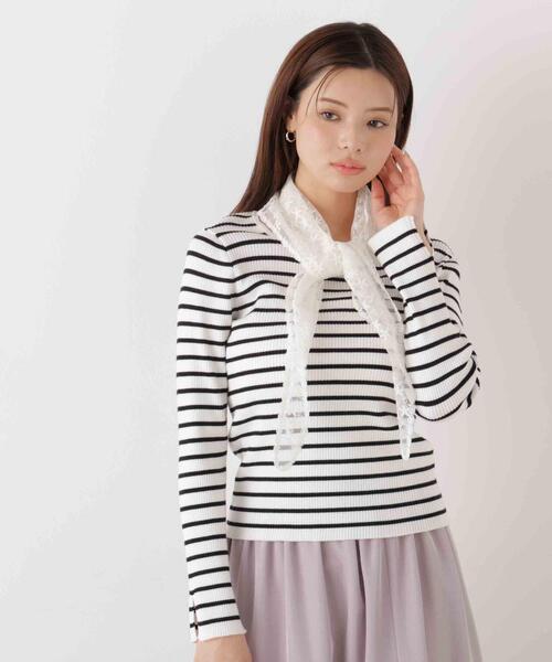 EDIT COLOGNE（エディットコロン）の「＜Ｅ＞レーススカーフ付きリブニット / 1216175200（ニット/セーター・レディース・パープル/ブルー/ホワイト系その他/ホワイト×ブラック・FREE）」の20枚目の写真